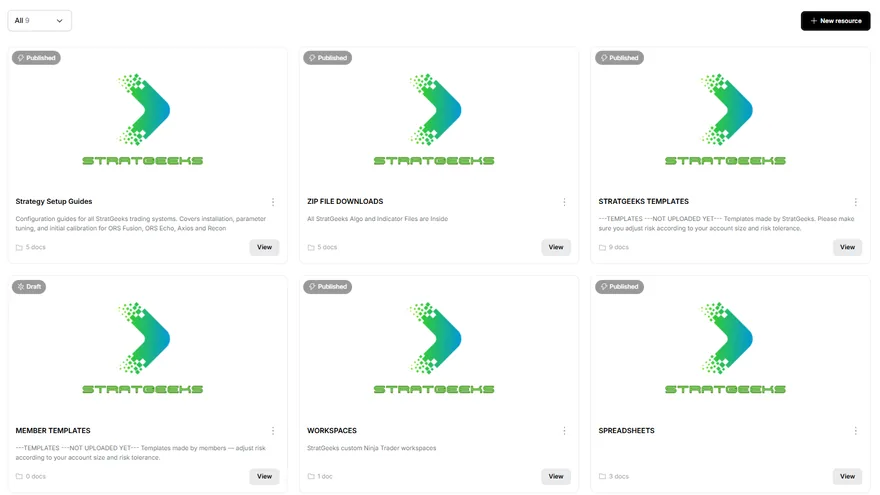 The All Files area of the Member Hub, showing the resource categories.